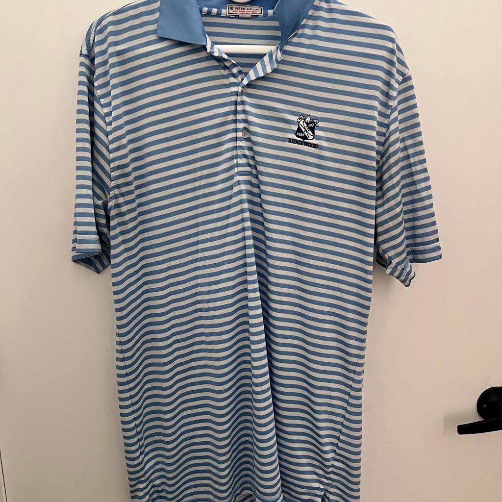 Peter Millar Light Blue And White Striped Polo